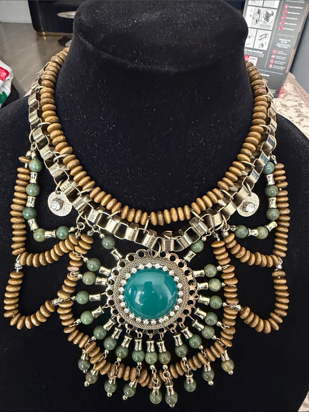 Statement Green and Gold Bib Necklace